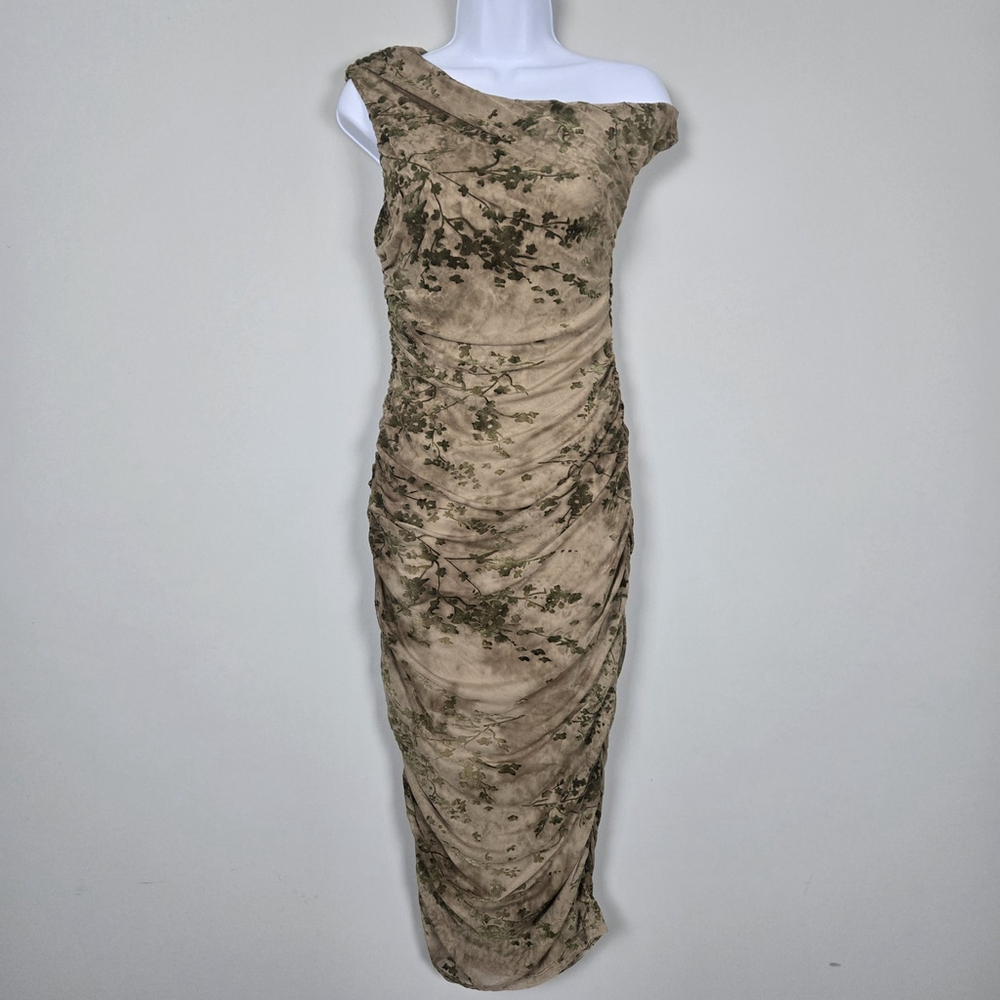 Thirty Thirty Womens Mesh Floral Velvet Burnout Midi Dress Medium Forest Fairy